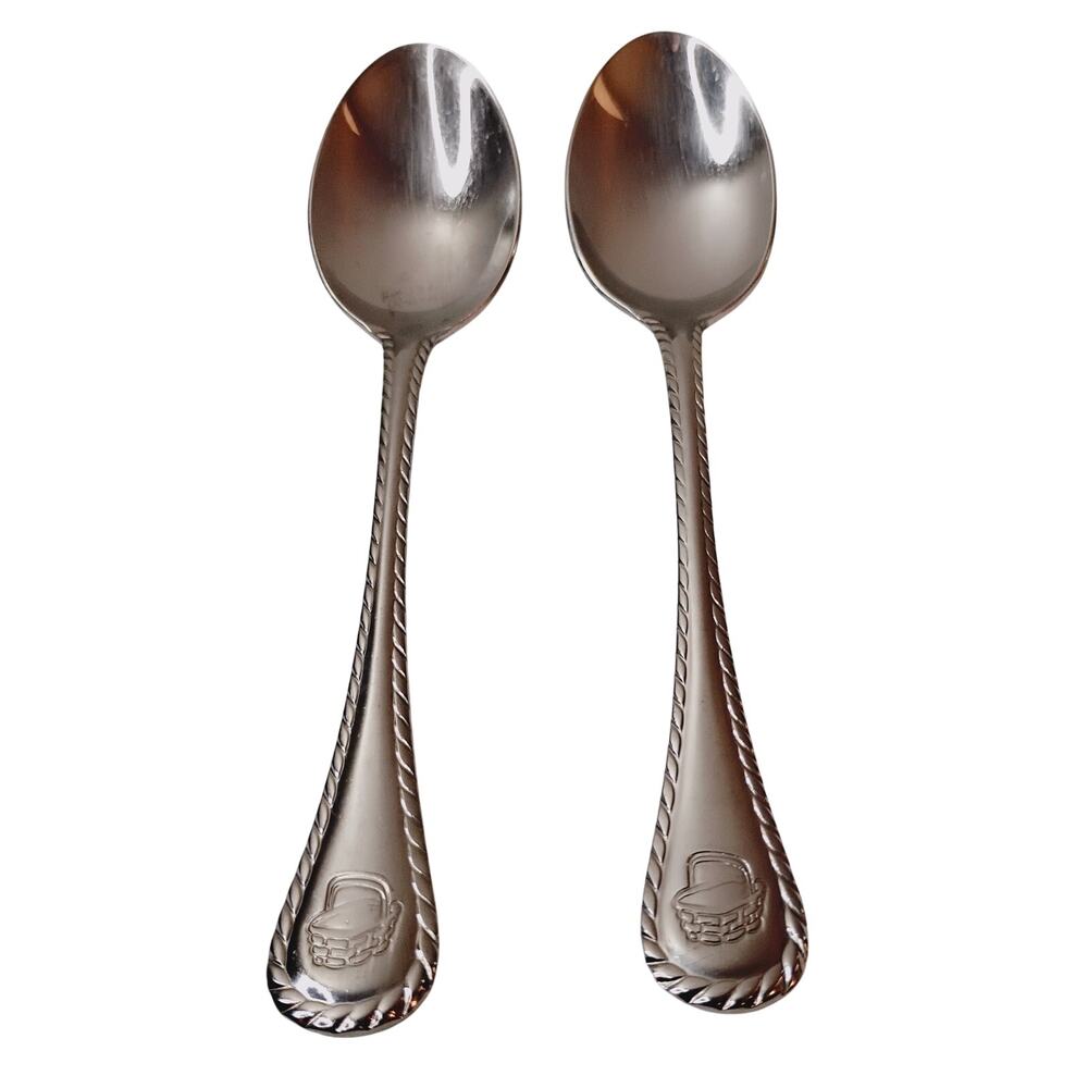 Wallace BASKETWEAVE Stainless Basket Rope Edge Flatware Server Spoons Set USA